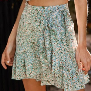 Lulus Flourishing Dreams Mint Green Ruffle Floral Wrap Skirt